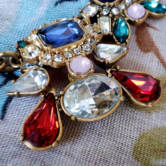 LOFT Domed Multi Shape Stones Rhinestone Statement Necklace Antiqued Brass EUC - Picture 7 of 10